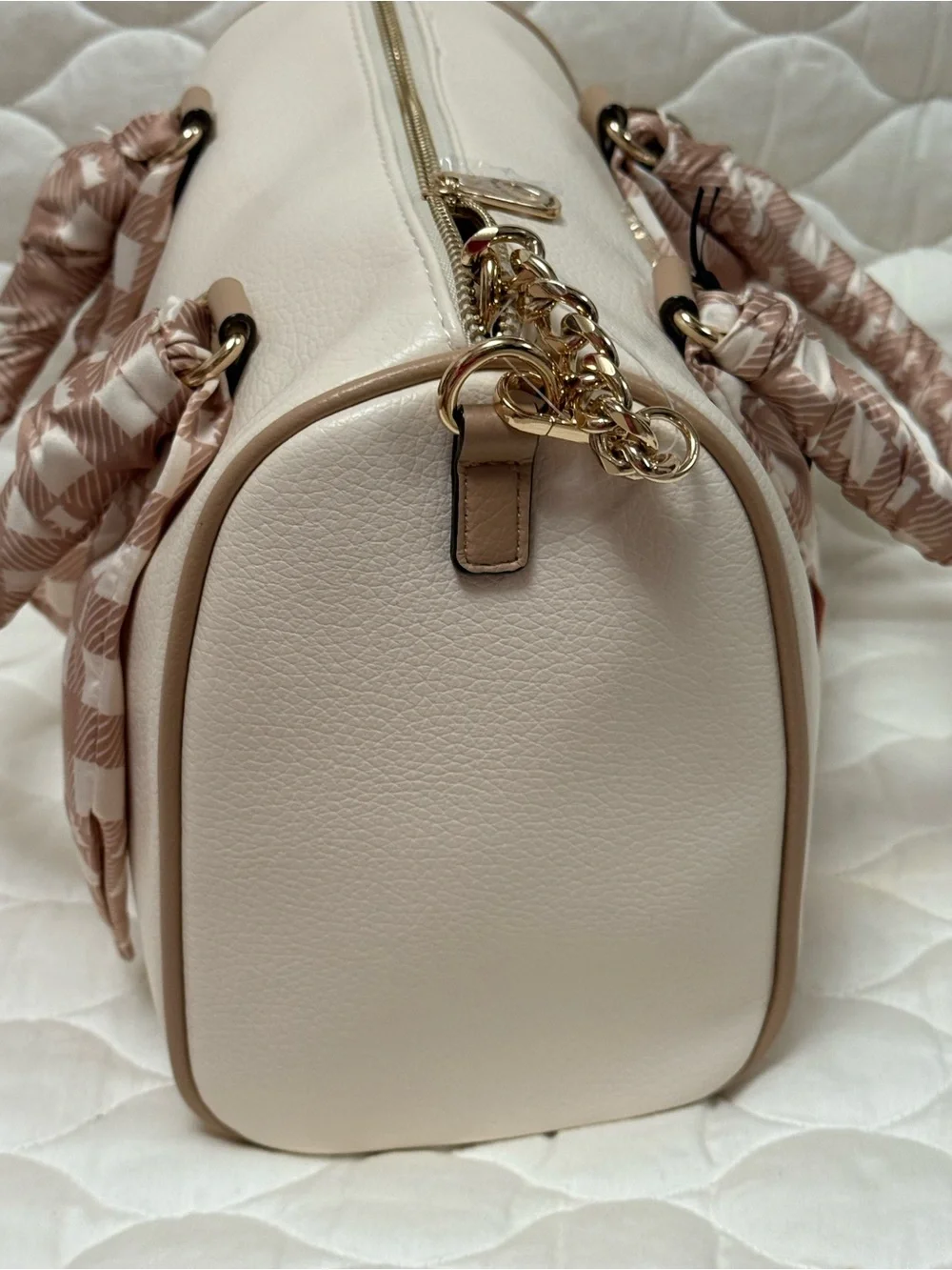 Juicy Couture Cream Satchel with Pink-Tan Scarf and Charm